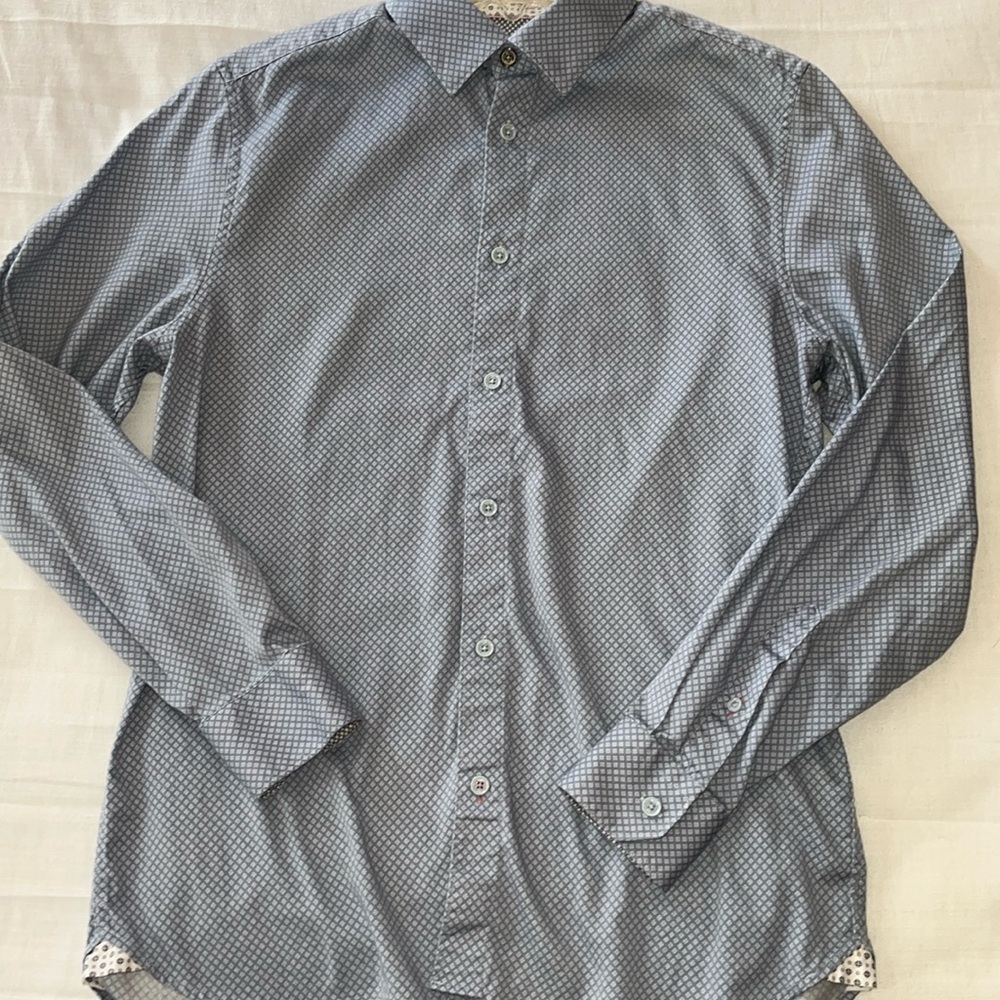 Ted Baker London gray/soft blue button-up shirt